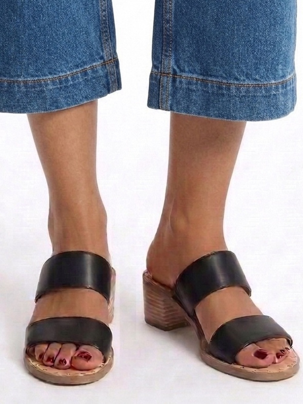 Franco Sarto Kiki Black Leather Slide Sandals Sz 8.5 EUC